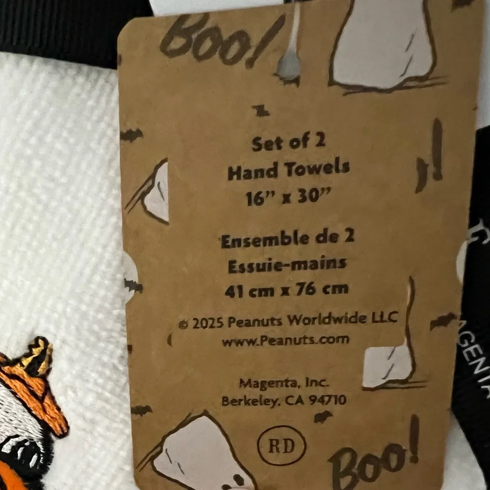 Rae Dunn x Peanuts Halloween Pumpkin Snoopy Set of 2 Hand Towels